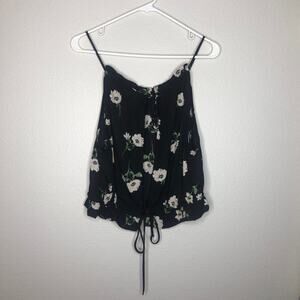NWOT Lulu's Black Floral, Tie Waist, Tank Top, size Medium, M